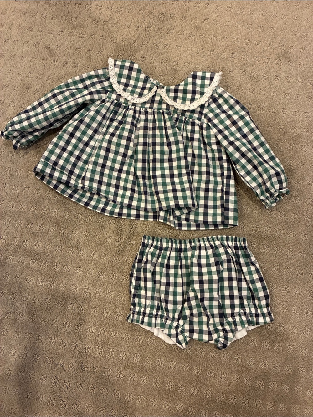 Kids Two-Piece Green and Navy Checked Matching Set